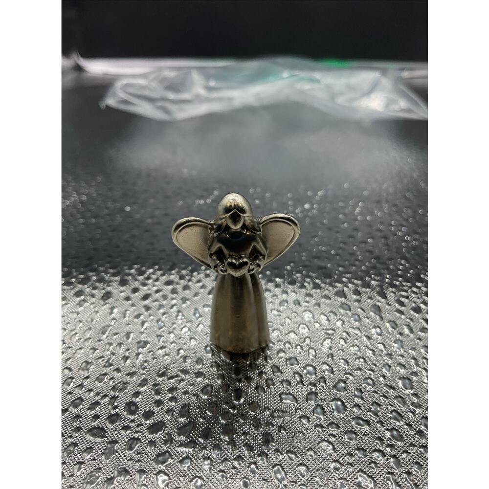 MINIATURE METAL “FAITH” ANGEL HOLDING A HEART 1.5” FIGURE UNBRANDED